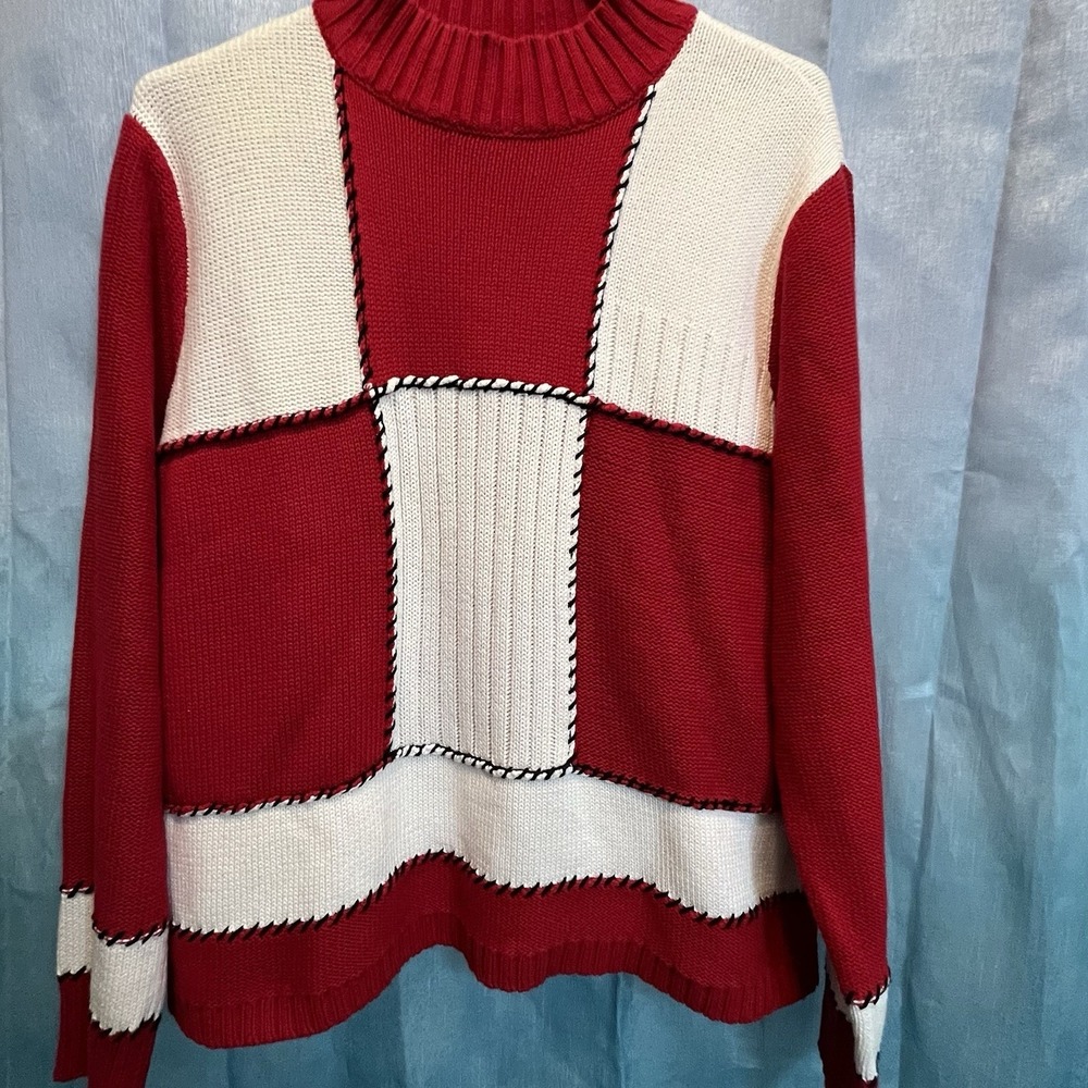 Liz Claiborne Liz Sport Women's Mock neck Sweater Long Sleeve Red/white XL